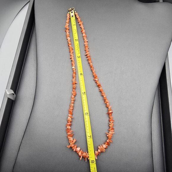VTG Salmon Coral Chip Beaded Necklace 16" w/ 14k Gold-Filled Spring Ring Clasp - Picture 4 of 5